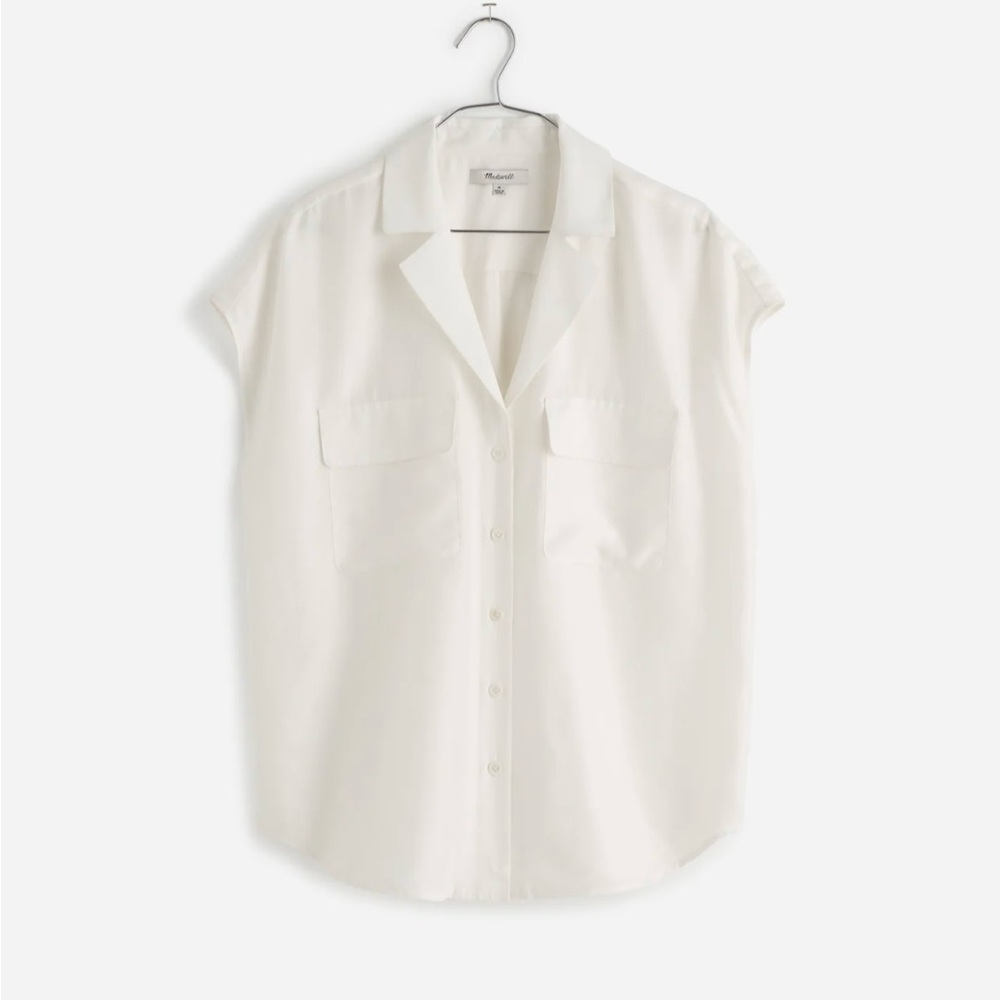 NWT! Madewell Silk Drapey Patch-Pocket Sleeveless Shirt | Lighthouse | Small - Picture 6 of 13